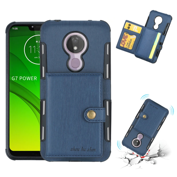 For Motorola Moto G7 Power Brushed Texture Shockproof PU + TPU Case, with Card Slots & Wallet & Photo Frame