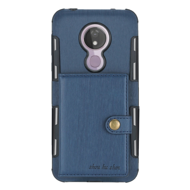 For Motorola Moto G7 Power Brushed Texture Shockproof PU + TPU Case, with Card Slots & Wallet & Photo Frame