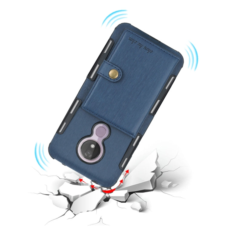 For Motorola Moto G7 Power Brushed Texture Shockproof PU + TPU Case, with Card Slots & Wallet & Photo Frame