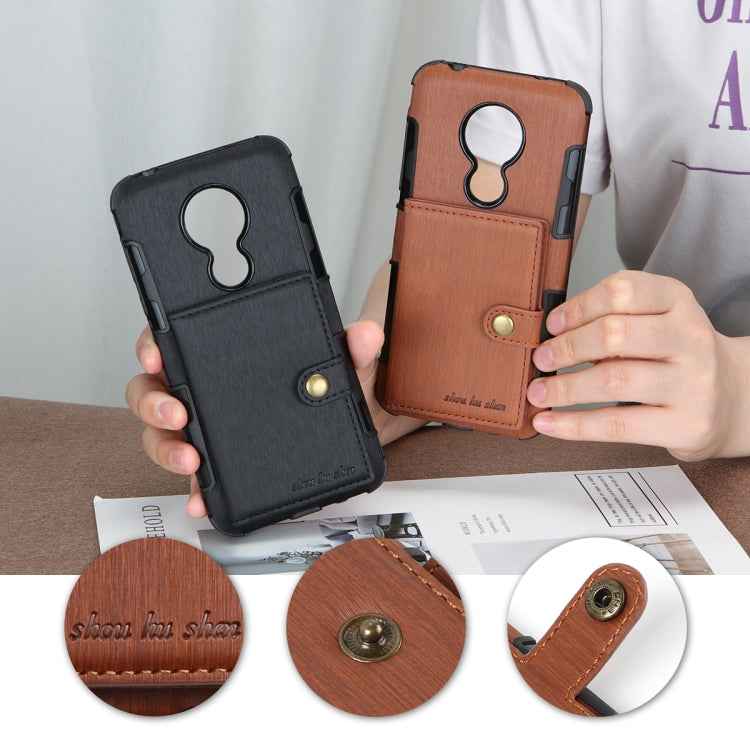 For Motorola Moto G7 Power Brushed Texture Shockproof PU + TPU Case, with Card Slots & Wallet & Photo Frame