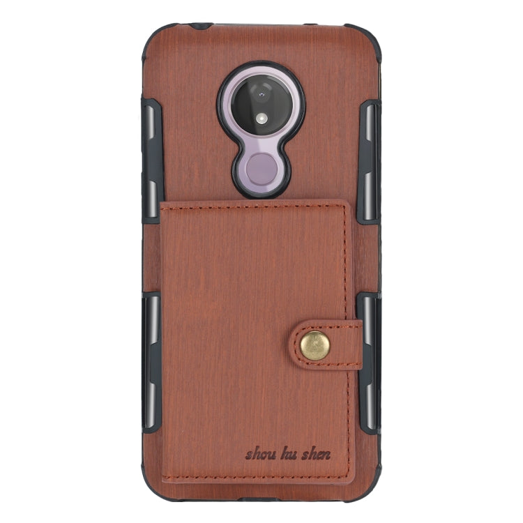 For Motorola Moto G7 Power Brushed Texture Shockproof PU + TPU Case, with Card Slots & Wallet & Photo Frame