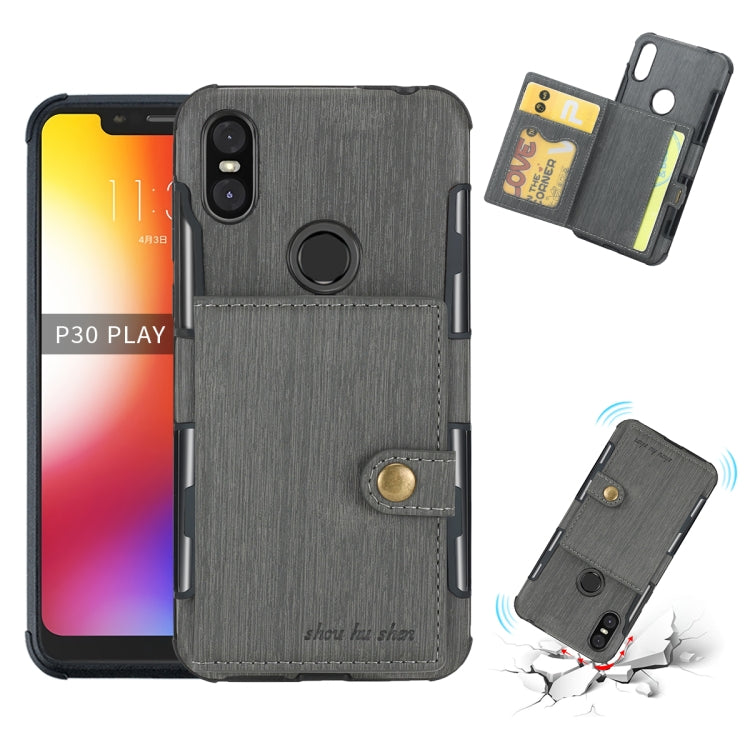 For Motorola One (P30 Play) Brushed Texture Shockproof PU + TPU Case, with Card Slots & Wallet & Photo Frame