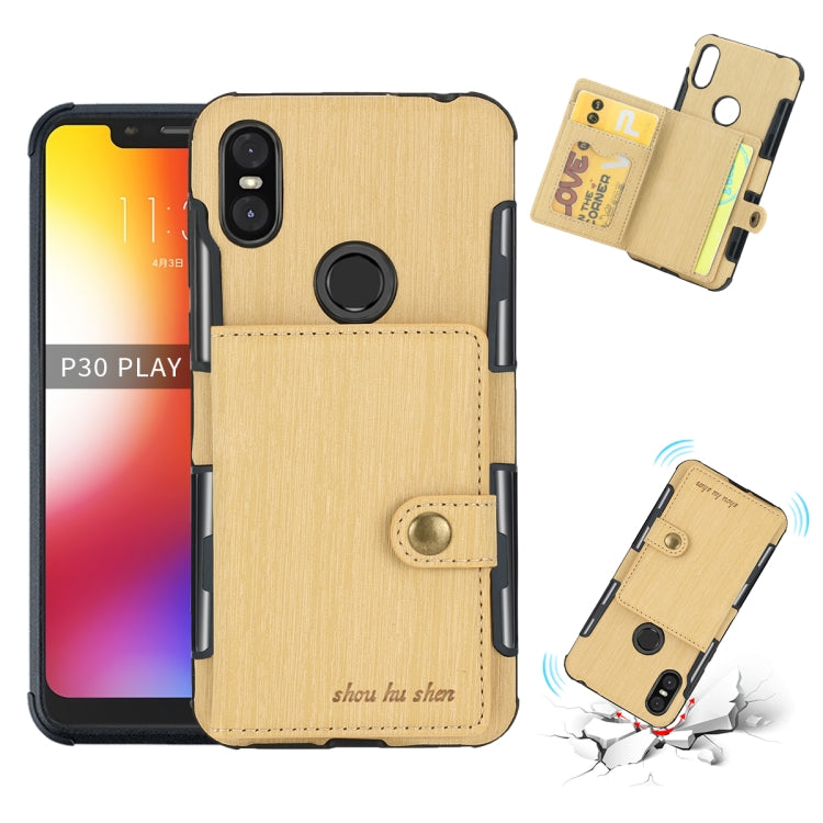 For Motorola One (P30 Play) Brushed Texture Shockproof PU + TPU Case, with Card Slots & Wallet & Photo Frame