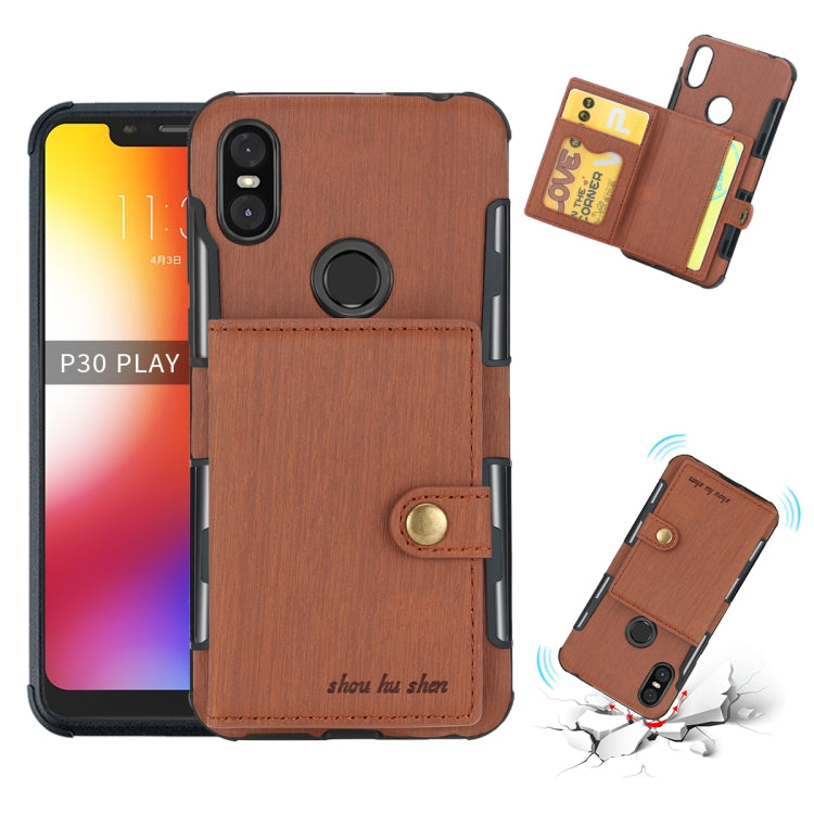 For Motorola One (P30 Play) Brushed Texture Shockproof PU + TPU Case, with Card Slots & Wallet & Photo Frame