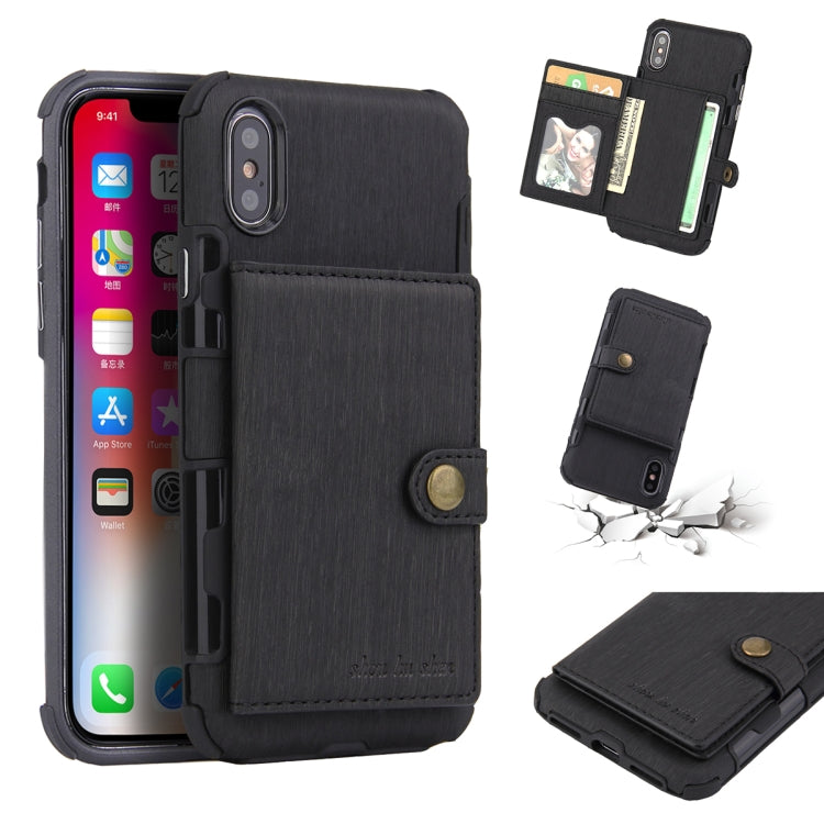 For iPhone XS Max Brushed Texture Shockproof PU + TPU Case, with Card Slots & Wallet & Photo Frame