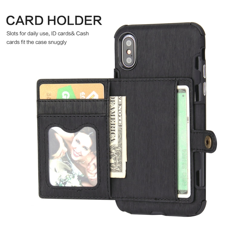 For iPhone XS Max Brushed Texture Shockproof PU + TPU Case, with Card Slots & Wallet & Photo Frame