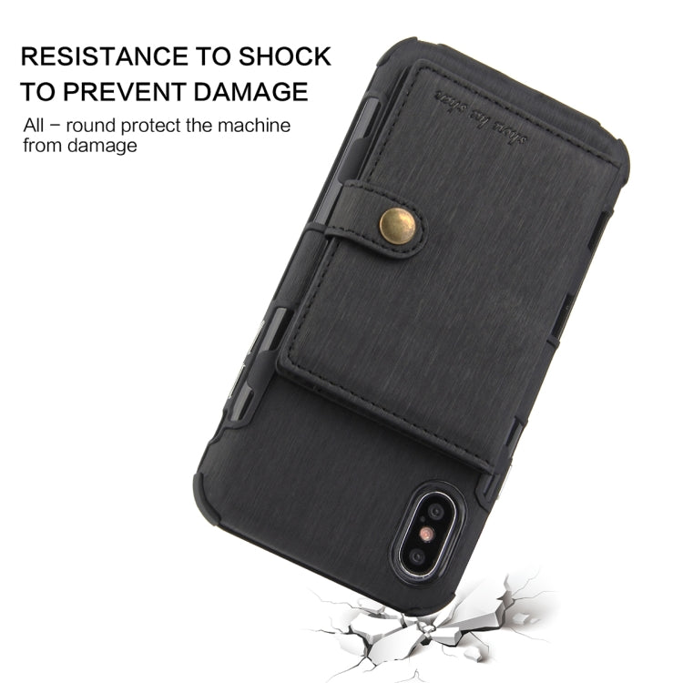 For iPhone XS Max Brushed Texture Shockproof PU + TPU Case, with Card Slots & Wallet & Photo Frame