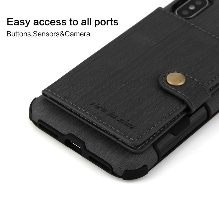For iPhone XS Max Brushed Texture Shockproof PU + TPU Case, with Card Slots & Wallet & Photo Frame