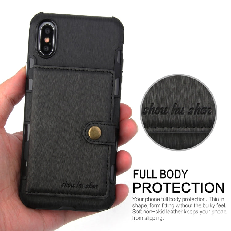 For iPhone XS Max Brushed Texture Shockproof PU + TPU Case, with Card Slots & Wallet & Photo Frame