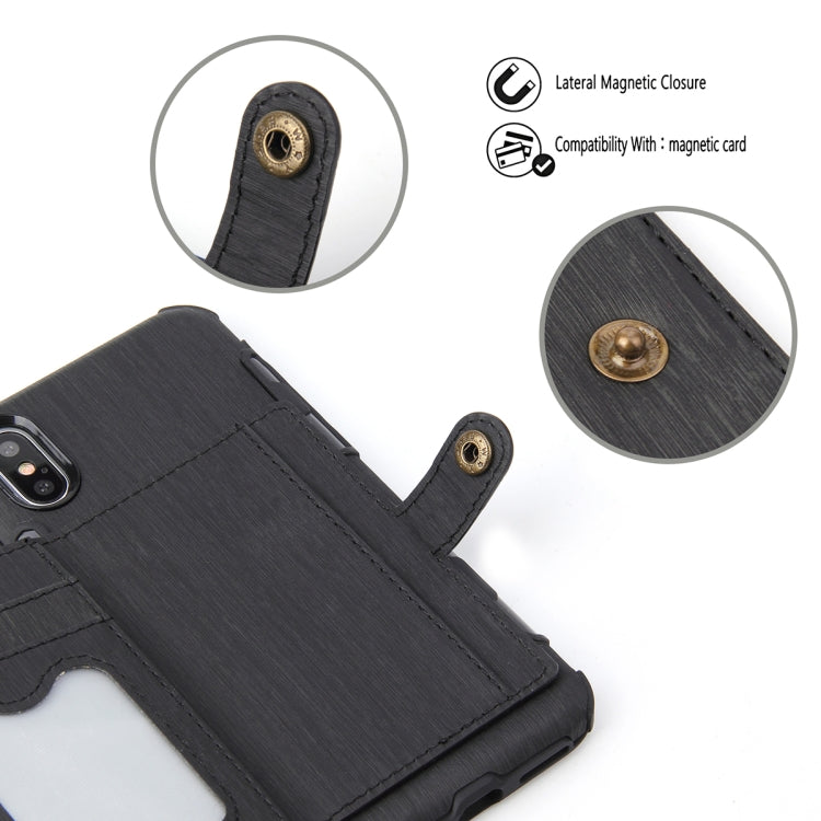 For iPhone XS Max Brushed Texture Shockproof PU + TPU Case, with Card Slots & Wallet & Photo Frame