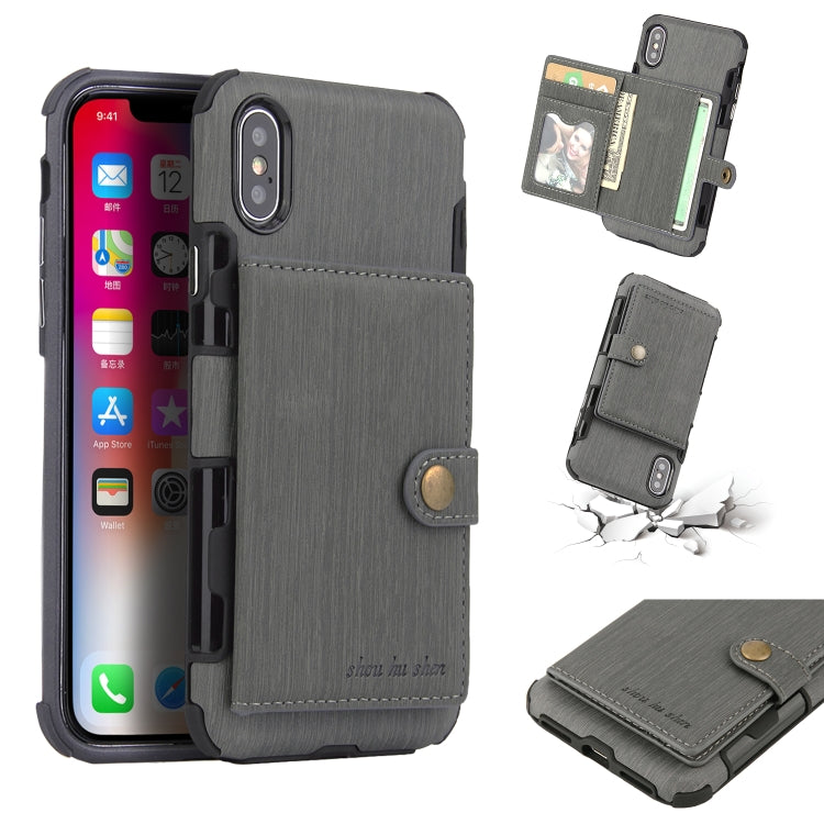 For iPhone XS Max Brushed Texture Shockproof PU + TPU Case, with Card Slots & Wallet & Photo Frame