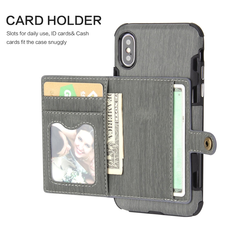 For iPhone XS Max Brushed Texture Shockproof PU + TPU Case, with Card Slots & Wallet & Photo Frame