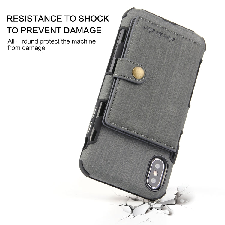 For iPhone XS Max Brushed Texture Shockproof PU + TPU Case, with Card Slots & Wallet & Photo Frame