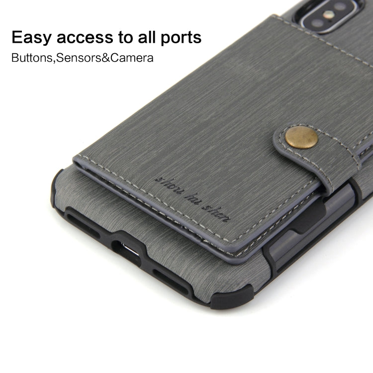 For iPhone XS Max Brushed Texture Shockproof PU + TPU Case, with Card Slots & Wallet & Photo Frame
