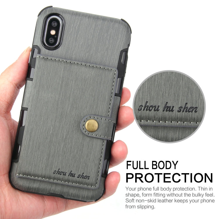 For iPhone XS Max Brushed Texture Shockproof PU + TPU Case, with Card Slots & Wallet & Photo Frame