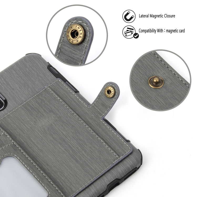 For iPhone XS Max Brushed Texture Shockproof PU + TPU Case, with Card Slots & Wallet & Photo Frame