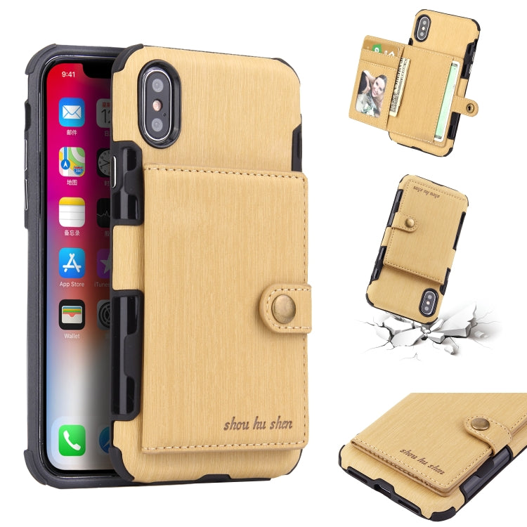 For iPhone XS Max Brushed Texture Shockproof PU + TPU Case, with Card Slots & Wallet & Photo Frame