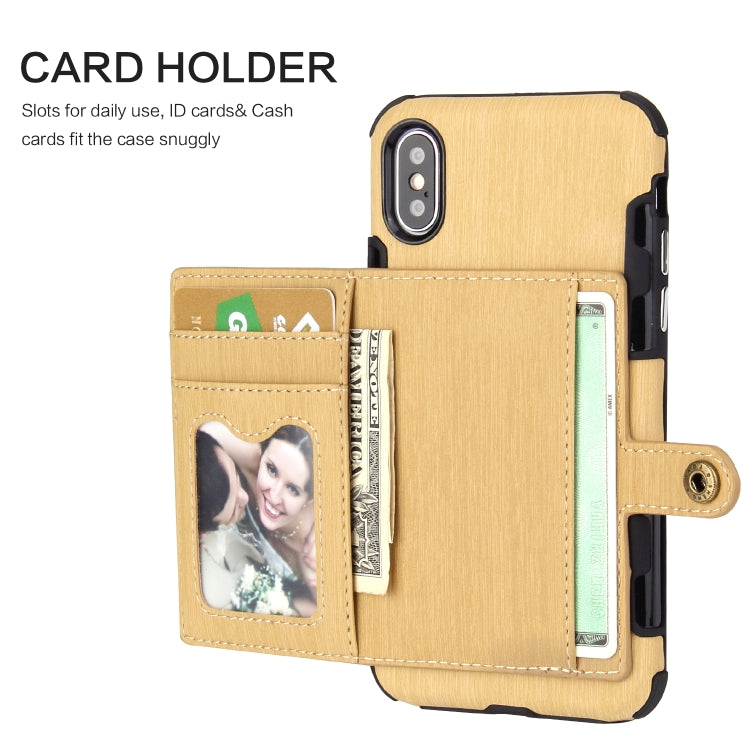For iPhone XS Max Brushed Texture Shockproof PU + TPU Case, with Card Slots & Wallet & Photo Frame
