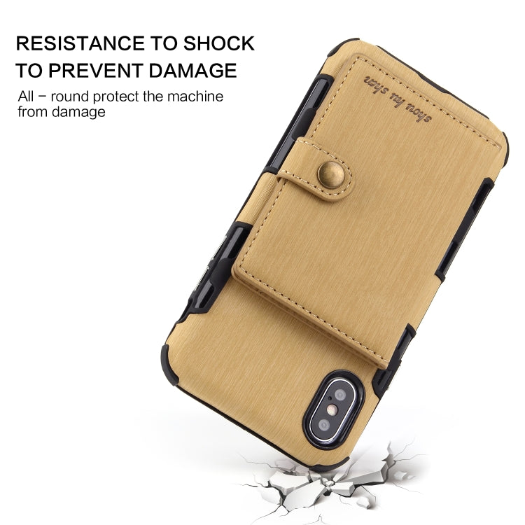 For iPhone XS Max Brushed Texture Shockproof PU + TPU Case, with Card Slots & Wallet & Photo Frame