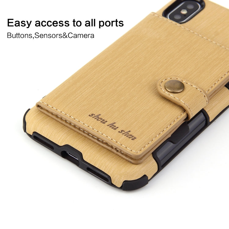 For iPhone XS Max Brushed Texture Shockproof PU + TPU Case, with Card Slots & Wallet & Photo Frame