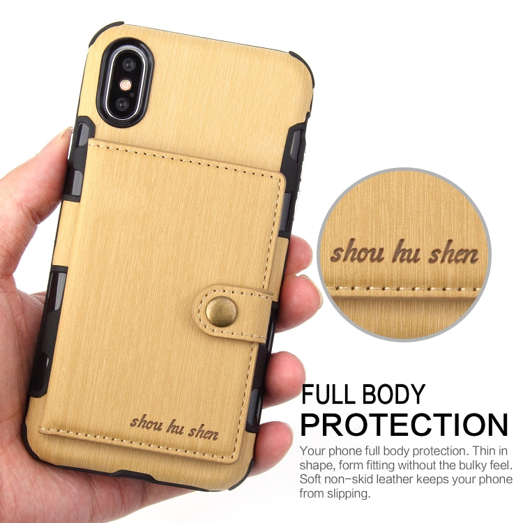 For iPhone XS Max Brushed Texture Shockproof PU + TPU Case, with Card Slots & Wallet & Photo Frame