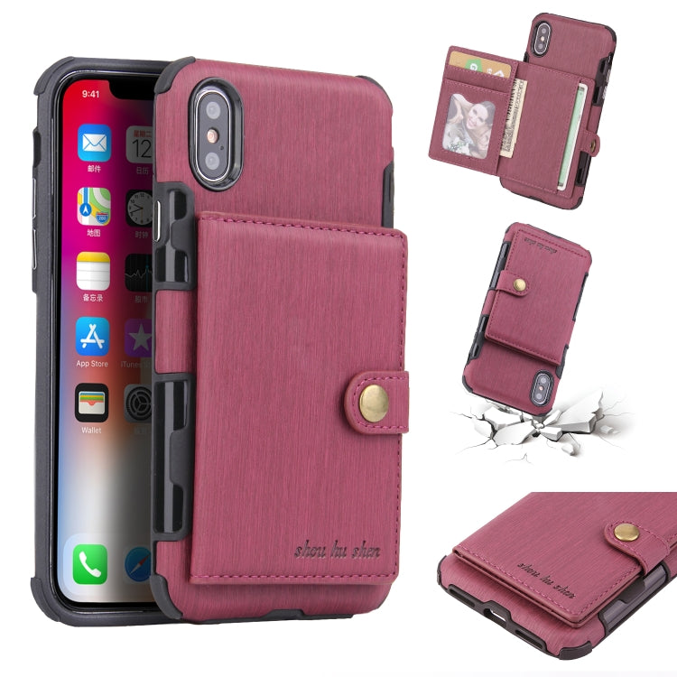 For iPhone XS Max Brushed Texture Shockproof PU + TPU Case, with Card Slots & Wallet & Photo Frame