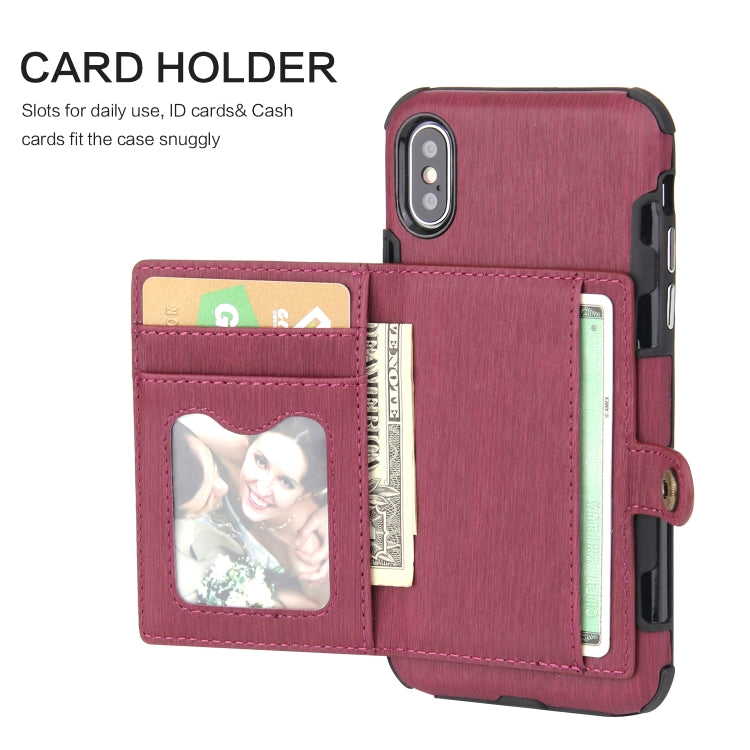 For iPhone XS Max Brushed Texture Shockproof PU + TPU Case, with Card Slots & Wallet & Photo Frame