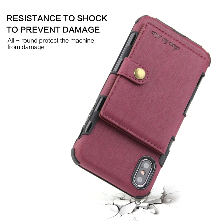 For iPhone XS Max Brushed Texture Shockproof PU + TPU Case, with Card Slots & Wallet & Photo Frame