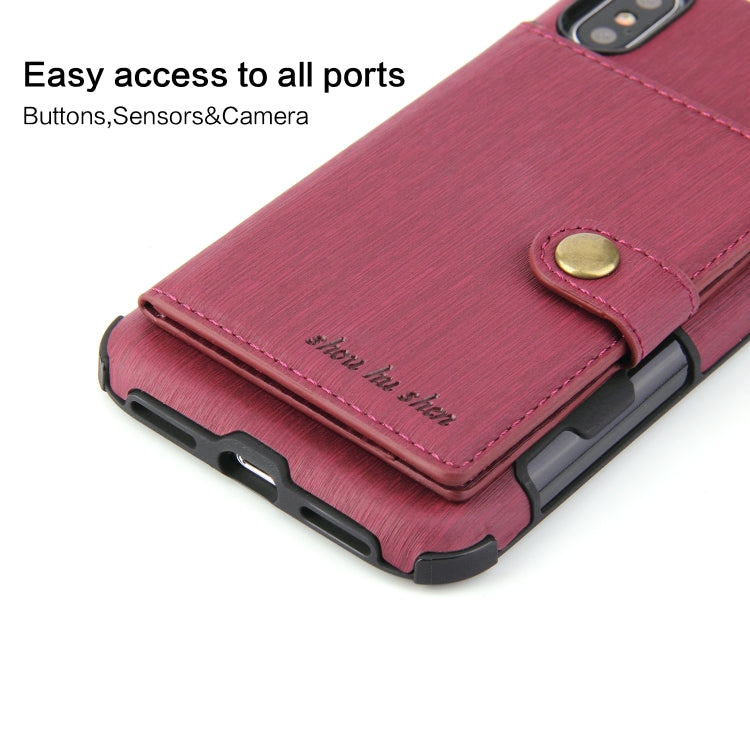 For iPhone XS Max Brushed Texture Shockproof PU + TPU Case, with Card Slots & Wallet & Photo Frame
