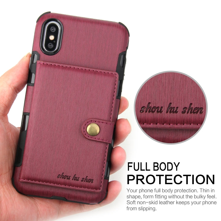 For iPhone XS Max Brushed Texture Shockproof PU + TPU Case, with Card Slots & Wallet & Photo Frame