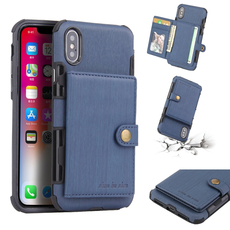For iPhone XS Max Brushed Texture Shockproof PU + TPU Case, with Card Slots & Wallet & Photo Frame