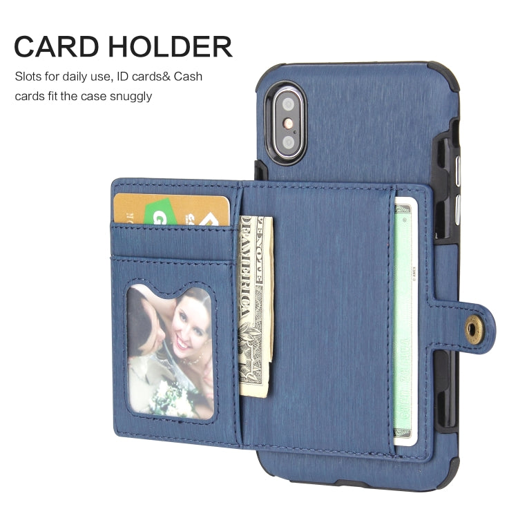 For iPhone XS Max Brushed Texture Shockproof PU + TPU Case, with Card Slots & Wallet & Photo Frame