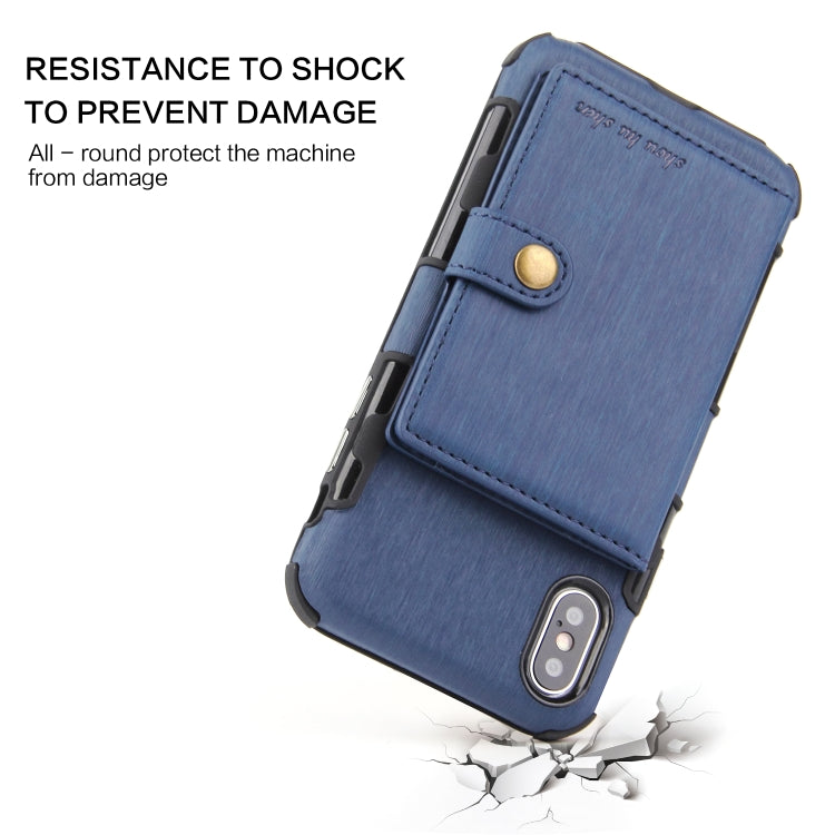For iPhone XS Max Brushed Texture Shockproof PU + TPU Case, with Card Slots & Wallet & Photo Frame