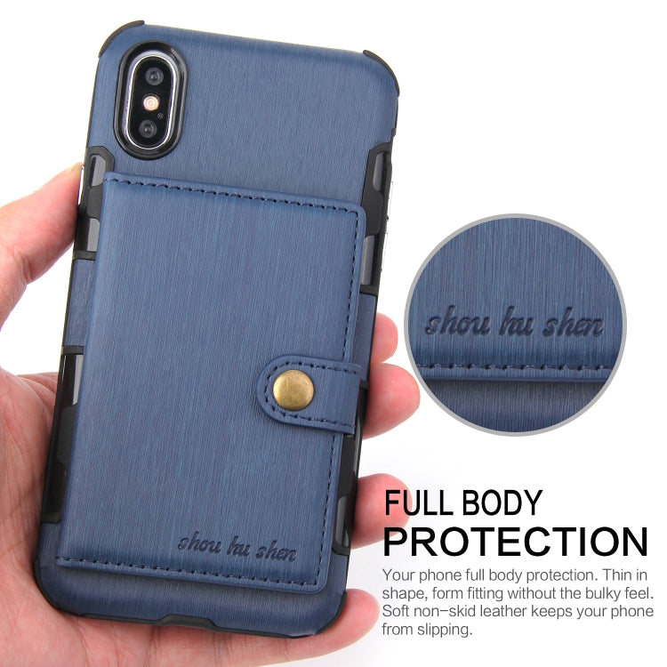 For iPhone XS Max Brushed Texture Shockproof PU + TPU Case, with Card Slots & Wallet & Photo Frame