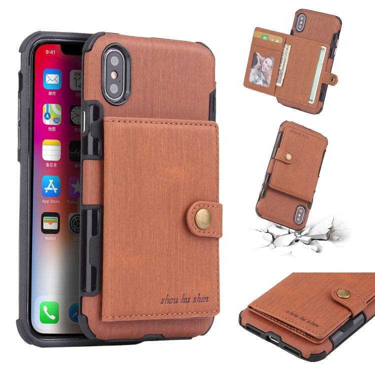 For iPhone XS Max Brushed Texture Shockproof PU + TPU Case, with Card Slots & Wallet & Photo Frame