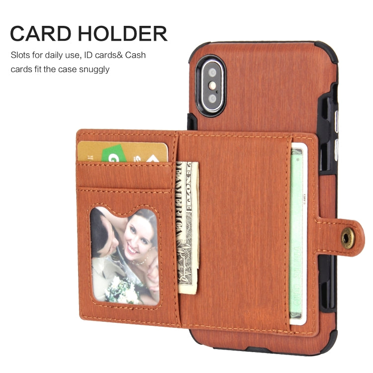 For iPhone XS Max Brushed Texture Shockproof PU + TPU Case, with Card Slots & Wallet & Photo Frame