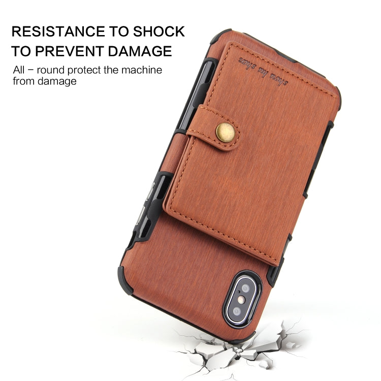 For iPhone XS Max Brushed Texture Shockproof PU + TPU Case, with Card Slots & Wallet & Photo Frame