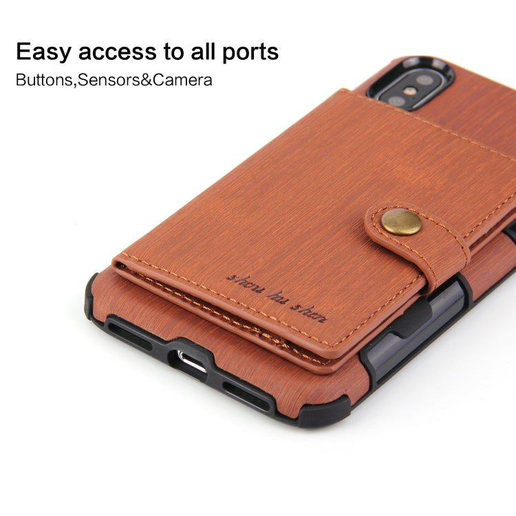 For iPhone XS Max Brushed Texture Shockproof PU + TPU Case, with Card Slots & Wallet & Photo Frame
