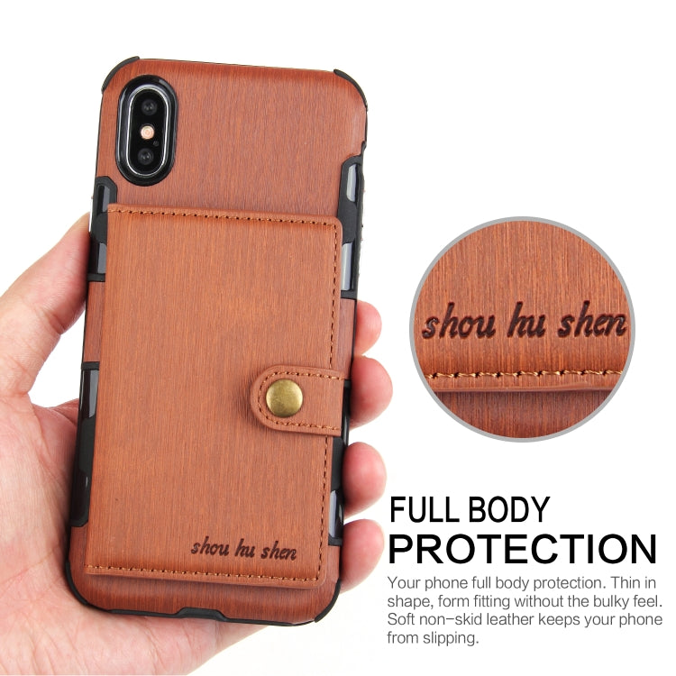 For iPhone XS Max Brushed Texture Shockproof PU + TPU Case, with Card Slots & Wallet & Photo Frame