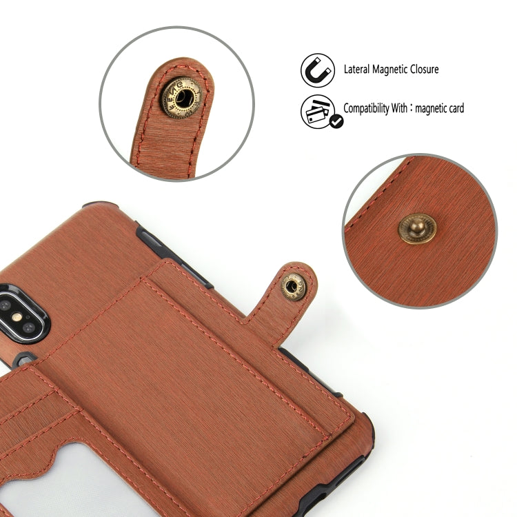 For iPhone XS Max Brushed Texture Shockproof PU + TPU Case, with Card Slots & Wallet & Photo Frame