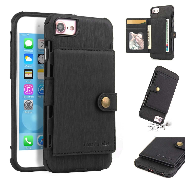 For iPhone 8 / 7 Brushed Texture Shockproof PU + TPU Case, with Card Slots & Wallet & Photo Frame