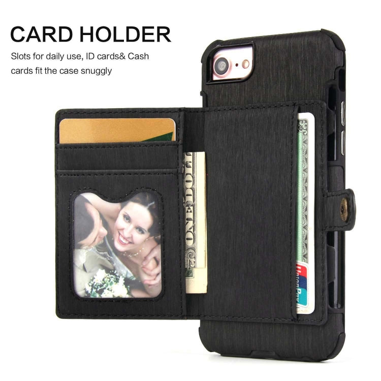 For iPhone 8 / 7 Brushed Texture Shockproof PU + TPU Case, with Card Slots & Wallet & Photo Frame