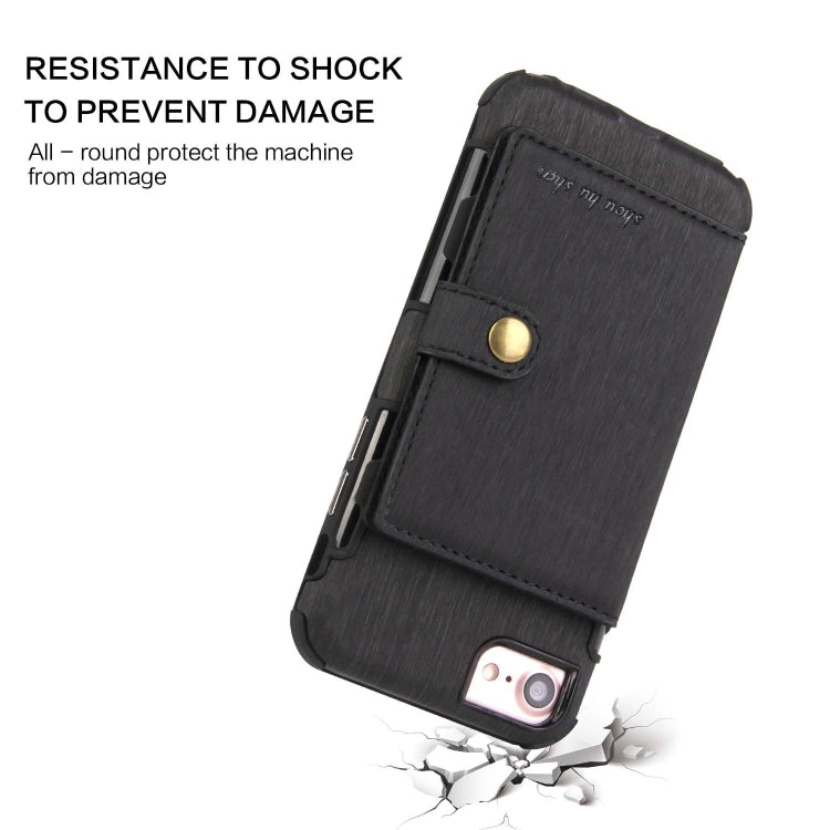 For iPhone 8 / 7 Brushed Texture Shockproof PU + TPU Case, with Card Slots & Wallet & Photo Frame