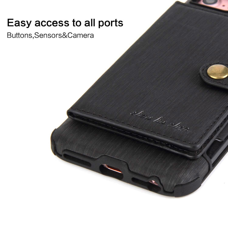 For iPhone 8 / 7 Brushed Texture Shockproof PU + TPU Case, with Card Slots & Wallet & Photo Frame
