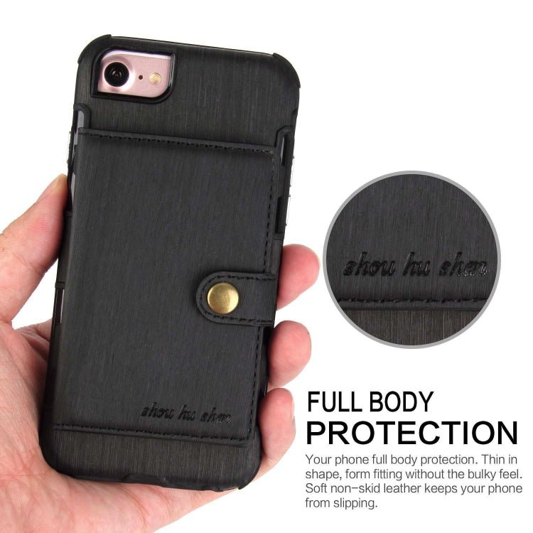 For iPhone 8 / 7 Brushed Texture Shockproof PU + TPU Case, with Card Slots & Wallet & Photo Frame