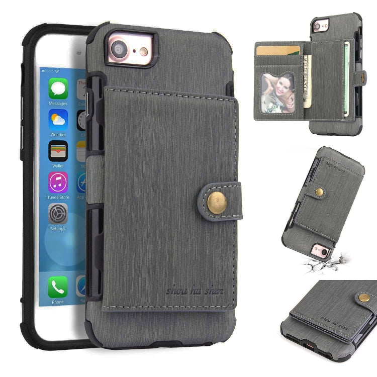 For iPhone 8 / 7 Brushed Texture Shockproof PU + TPU Case, with Card Slots & Wallet & Photo Frame