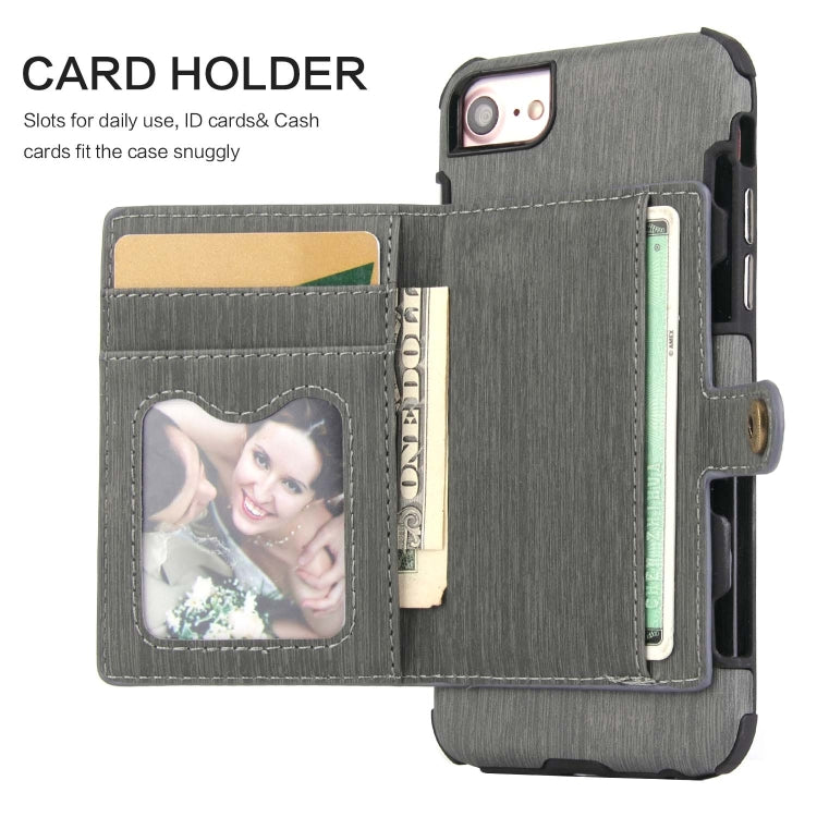 For iPhone 8 / 7 Brushed Texture Shockproof PU + TPU Case, with Card Slots & Wallet & Photo Frame