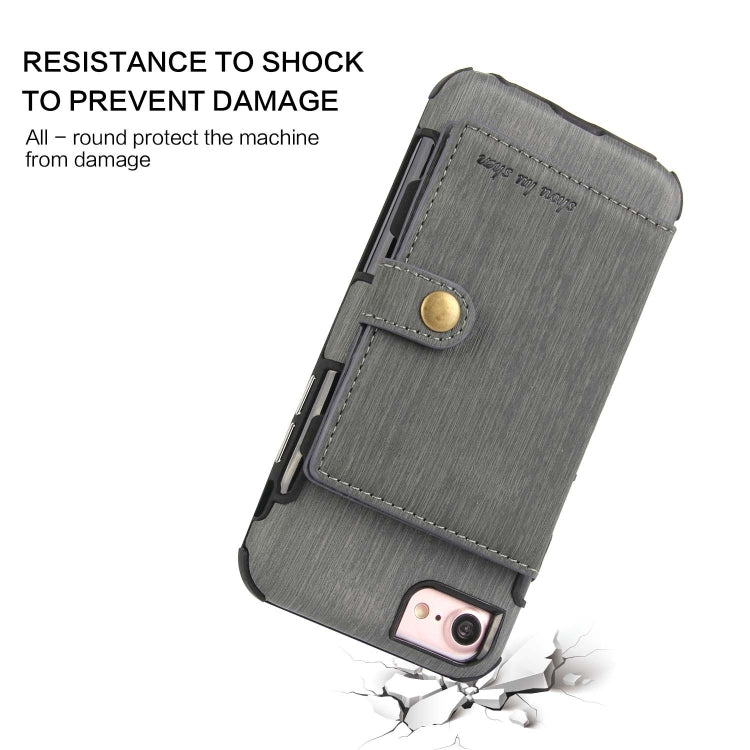 For iPhone 8 / 7 Brushed Texture Shockproof PU + TPU Case, with Card Slots & Wallet & Photo Frame