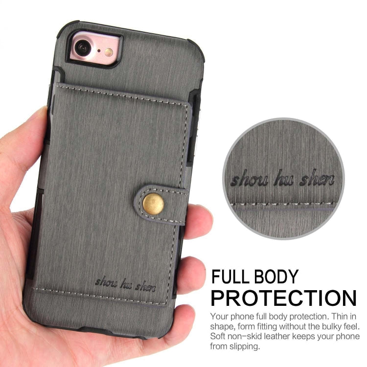 For iPhone 8 / 7 Brushed Texture Shockproof PU + TPU Case, with Card Slots & Wallet & Photo Frame