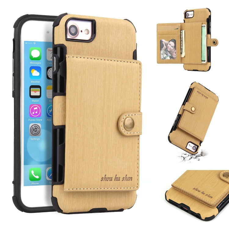 For iPhone 8 / 7 Brushed Texture Shockproof PU + TPU Case, with Card Slots & Wallet & Photo Frame